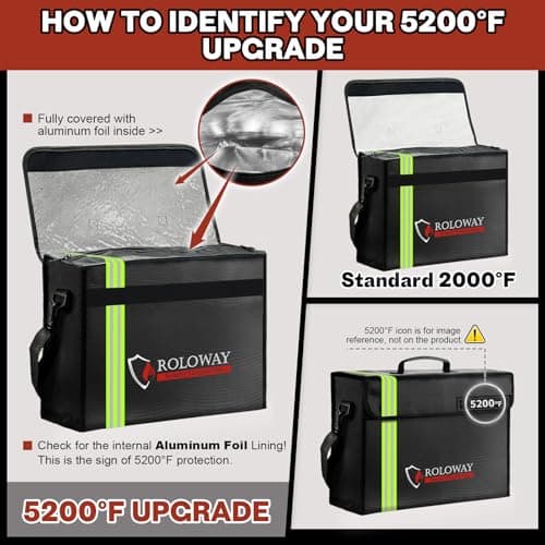 ROLOWAY Large Fireproof Bag 5200℉ Heat Insulated (17 x 12 x 5.8 inches) with Reflective Strip, Fireproof Document Bag for Cash Safe and Document Safe - Thumbnail 6