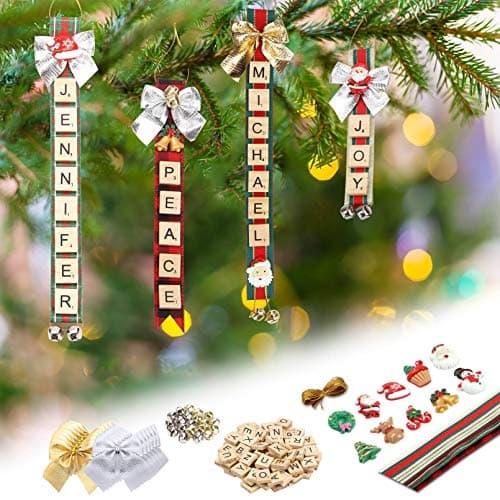 Leyzan Christmas Ornaments Tree Decorations Personalized Crafts for Girls Adults Kids Kit DIY Ribbon Letter Tiles Bells Rustic Stockings Name Tags Hanging Xmas Decor for Gifts Wreath Room Holiday - Image 1