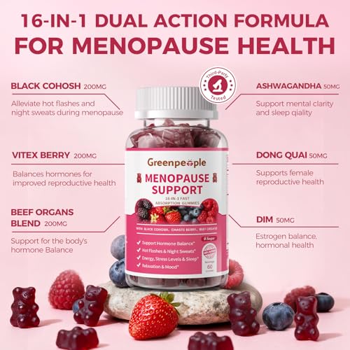 GREENPEOPLE Menopause Supplements for Women Gummies - 16-in-1 Dual Action Menopause Relief W/Black Cohosh, Vitex, Beef Organs for Hormone Balance, Hot Flashes, Night Sweats & Mood, Sugar-Free 60 CT - Thumbnail 2