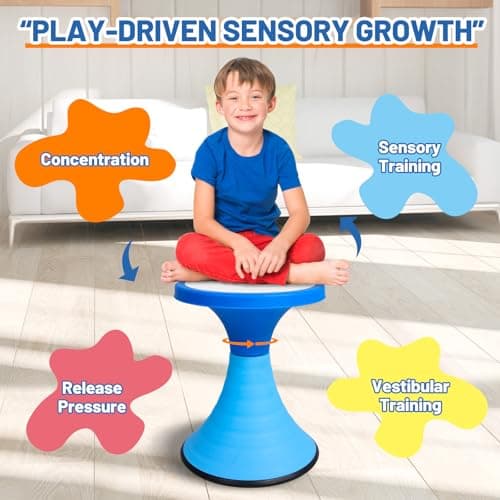 AOBOTE Kids Wobble Stool, 360° Rotatable Children Swivel Chair with Color Block Design, 100KG Load Bearing, for Home and Classroom Learning, Ages 6+ (Blue) - Thumbnail 4