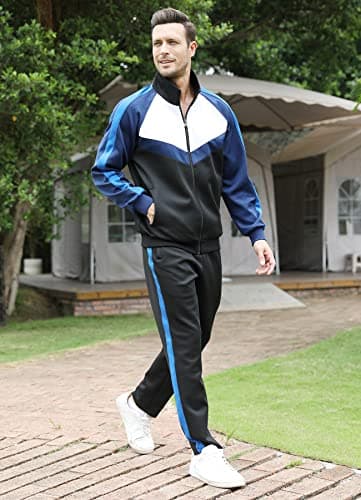 Sun Lorence Running Sports Suits for Men Set with Full Zip Exercise Training Tracksuit Black Blue Medium - Thumbnail 2