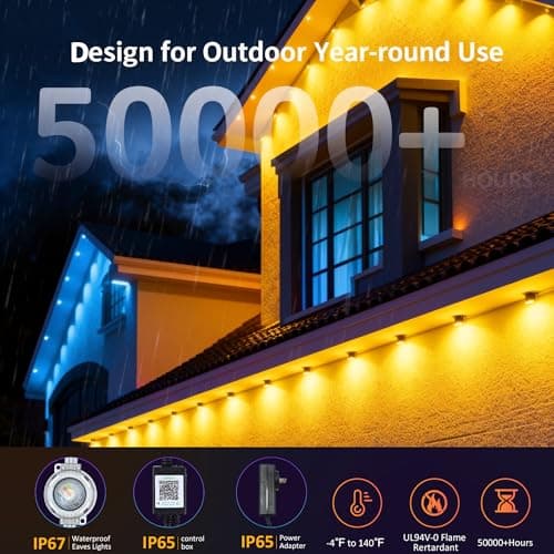 DIERLIGHT 98FT Permanent Outdoor String Lights, RGB Multicolor LED Eaves Lights with APP & Remote, IP67 Waterproof Indoor Outdoor Christmas Halloween Party Garden Decor - Thumbnail 5
