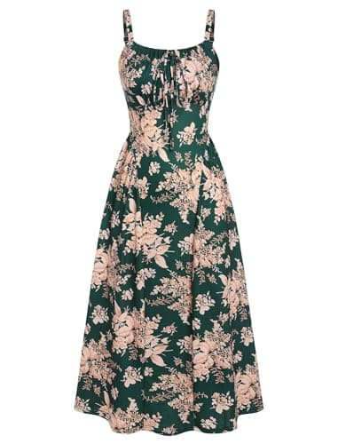 ZAFUL Women's Square Neck Sleeveless Corset Dress A Line Midi Party Dresses Flowy Sundress with Pockets Dark Green XL - Image 1