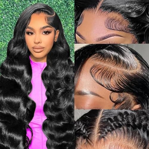 DAFIY 100% Human Hair High-temperature Verification,13x6 Body Wave Lace Front Women Wigs 200 Density Glueless Natural Color 24 Inch,Free Mystery Random Jewelry Pack(order from buy-one-get-one-page) - Image 1