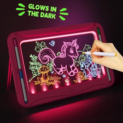Magic LED Drawing Board for Kids, Toys for Girls Glow in the Dark, Light Up Tracing Pad with 9 Dual-Sided Card, 6 Marker, Doodle Writing Tablet Toddler Learning Toy, Art & Craft Kit Xmas Birthday Gift - Thumbnail 3