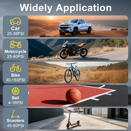 Tire Inflator Portable Air Compressor, Auto Air Pump for car tires with Digital Tire Pressure Gauge, Dual Digital LCD, Pocket Air Compressor for Cars, Bike, Motorcycle, Ball - Thumbnail 4