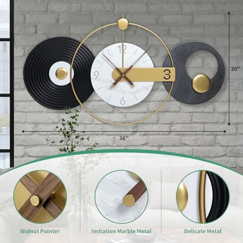 Tiuposr 36x20 Inches Large Wall Clocks for Living Room, Modern Silent Non-Ticking Decorative Clock for Kitchen, Bedroom, Home & Office Decor - Thumbnail 2