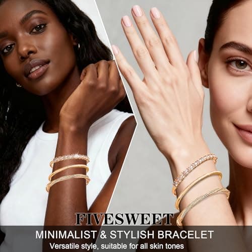 3 Pack 18K Gold Plated Bangles Bracelet Set for Women, Dainty Vintage Trendy Fashion Jewelry, Ideal Gift for Birthday Christmas Valentine's Day Mother's Day for Girlfriend Wife Mom Sister - Thumbnail 2