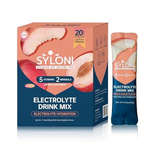 Syloni Electrolytes Powder Packets, White Peach(0.36 oz*20 Sticks), Sugar Free Hydration Packets Electrolyte Drink Mix with 7 Vitamins and Electrolytes, Keto Friendly, Vegan, Gluten Free - Image 1