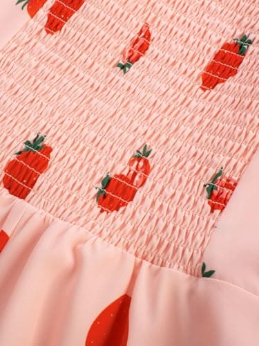 Belle Poque Pink Strawberry Vintage Milkmaid Wedding Guest Dress 2026 Summer Square Neck Puff Sleeve Sun Dress XXL - Thumbnail 5