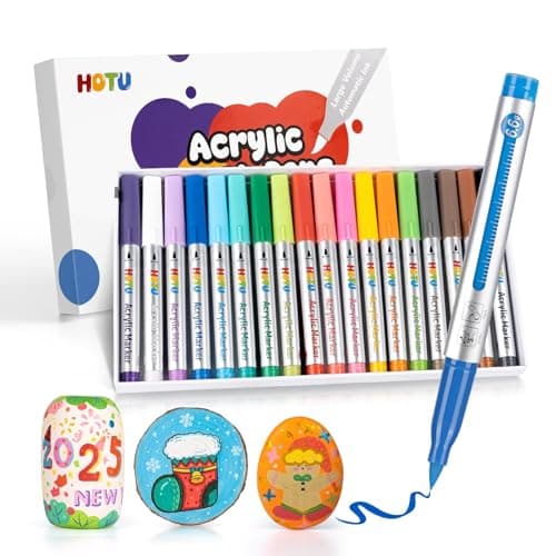 HOTU 18 Colors Acrylic Paint Markers for Fabric Wood Sketchbook Eggs, Large Capacity(6.6g Each) No-bleed Brush Tip Water-based Acrylic Paint Pens with Automatic Ink Control, Art&DIY Crafts - Image 1
