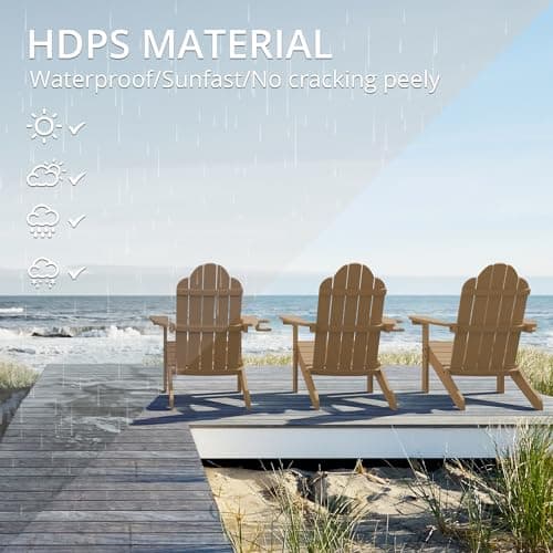 LUE BONA HDPS Adirondack Chairs Set of 2, Fire Pit, Patio, Garden, Pool, Deck, Porch, Hotel, Resort, Hidden Cup Holder, 350LBS, Brown - Thumbnail 3