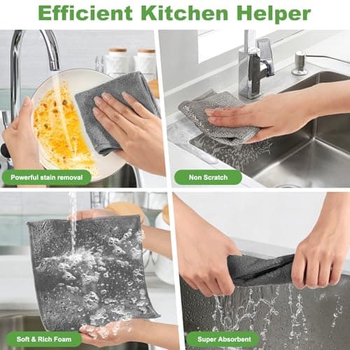 Jeymei 10 Counts Multipurpose Wire Dishwashing Rag,Non Scratch Wire Dishcloth for Washing Dishes,Microfiber Miracle Cleaning Cloth with Mesh,Dual-Sided Steel Mesh Cloth for Pot,Metal Scrubber,Grey - Thumbnail 4