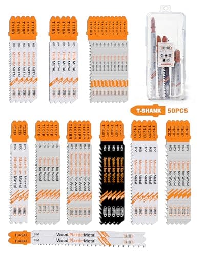 50PCS T Shank Jigsaw Blades Set - BGTEC HCS/HSS Jig Saw Blades for Wood, Plastic and Metal Cutting(T118A,T118B,T127D,T123X,T101AO,T101B,T101BR,T101D,T144D,T345XF) - Image 1