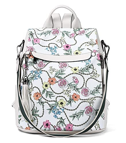 BROMEN Backpack Purse for Women Leather Anti Theft Travel Fashion Shoulder Bag Beige Floral - Image 1