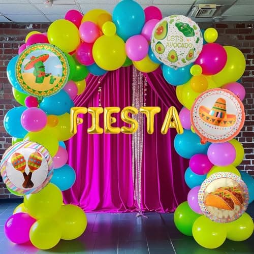 Cinco de Mayo Fiesta Balloon Garland Arch Kit, 160Pcs Rainbow Rose Red Pink Blue Yellow Green Blue Balloons for Mexican Fiesta Party Decorations - Thumbnail 3
