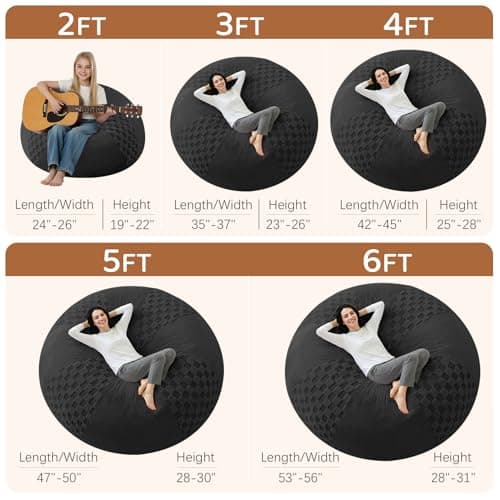 HABUTWAY 4FT Bean Bag Chair Teardrop Beanbag Chair with Memory Foam Filled Soft Checkboard Leaf alongside Plush Bean Bag Sofa with Removable Cover for Living Room,Bedroom-Checkboard Black - Thumbnail 2