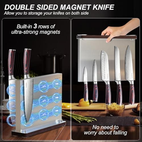 Kitchen Knife Set with Block - 6 Pcs Chef Knife Block Set, 5 Pcs High - Carbon Stainless Steel Razor - Sharp Knives with a Magnetic Knife Block Holder, Versatile and Professional Kitchen Knives Set - Thumbnail 3
