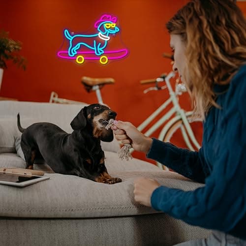 Lucunstar Dachshund Neon Sign Skateboard Dog Neon Light up Sign USB Adjustable Neon Lights Art Wall Decor LED Sign for Bedroom Shop Pet Lovers Gift - Thumbnail 6