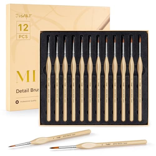 JUSART Detail Paint Brushes Set, 12 PCS Fine Tip Model Miniature Paint Brushes for Fine Detailing - Acrylic, Watercolor, Oil, Models, Rock Painting & Paint by Number - Triangular Handles (Wood) - Image 1