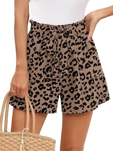 Heymoments Women's Wide Leg Shorts Lightweight Light Coffee Leopard Small High Waisted Flowy Adjustable Tie Knot Loose Fit Summer Cute Trousers - Image 1