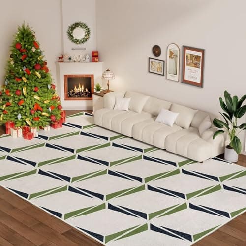 GEMBED Washable 6x9 Area Rug - 0.4 Inch Thick Soft Non Slip Geometric Modern Foldable Machine Washable Rug for Living Room Bedroom Home Office - Green, 6'x9' - Thumbnail 2