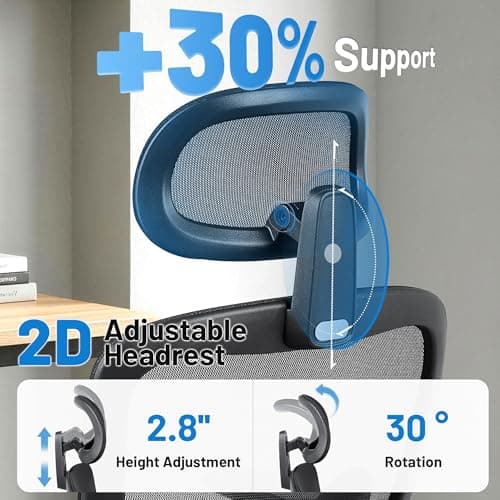 Hayelf Ergonomic Office Desk Chair, High Back Breathable Mesh Computer Chair, 3D Lumbar Support, 2D Headrest & 3D Armrests, 300lbs Heavy Duty Task Chair for Home Office Work Gaming, Black - Thumbnail 4