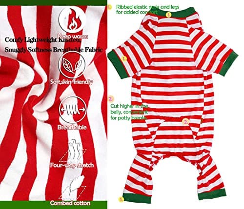 Sychien Dog Christmas Pajamas Extra Large,Red and White Striped Pjs for Boy Girl Dogs,Thermal Warm Cotton Christmas Holiday Jumpsuit for Big Dog,XXL - Thumbnail 2