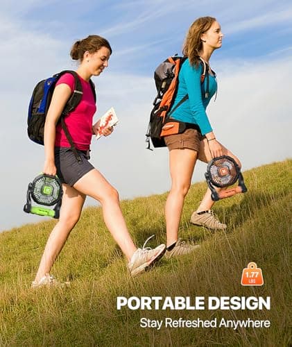 Doviluxe Camping Fan Battery Powered -20000mAh Portable Rechargeable Fans Light, Battery Operated Fan for Camping Hook 4 Speed Quiet Cordless USB Personal Cooling for Desk Home Beach Tent BBQ - Thumbnail 5