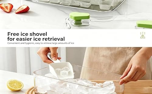 Dual-Pressure Ice Cube Tray with Storage Bin & Ice Scoop, 3-layers, 84Pcs Ices Cube Mold - Food Grade Easy Release Ice Maker - Thumbnail 5