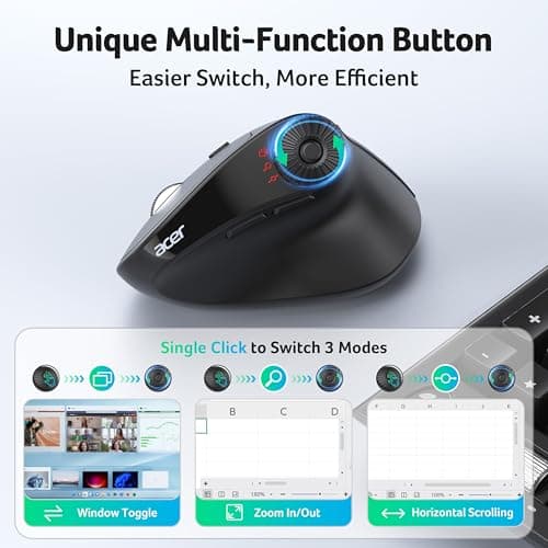 acer Ergonomic Mouse Wireless with Side Scroll Wheel, Bluetooth Mouse for Laptop(BT5.2+2.4GHz), Office Vertical Computer Mice, Small to Medium Sized Hands Ergo Mice, 8 Buttons for PC and Desktop - Thumbnail 4