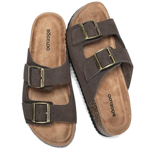 BOGELOO Kids Sandals for Girls & Boys Footbed Non-Slip Cork Boys & Girls Slide Toddler Slippers with Adjustable Straps for Indoor & Outdoor(coffee,5 Big Kid) - Image 1