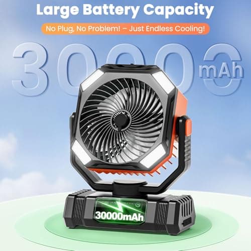 AIEPOCH Camping Fan Rechargeable - 30000mAh Battery Powered Misting Fan for Outdoor Beach Tent - Portable Battery Operated Tent Air Conditioner for Camping - Glamping Essentials - Thumbnail 2
