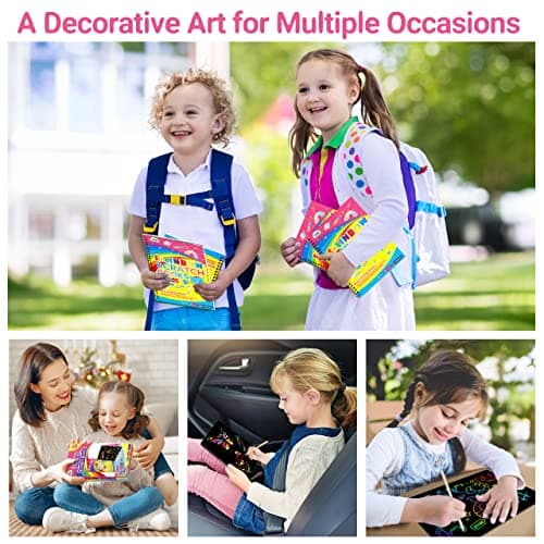 ZMLM Scratch Paper Art-Crafts Gift: 2 Pack Rainbow Notebooks Supplies Toys Easter Basket Stuffers for 3 4 5 6 7 8 9 10 Years Old Girls and Boys Kids Valentine's Day Birthday Party Games (Yellow) - Thumbnail 4