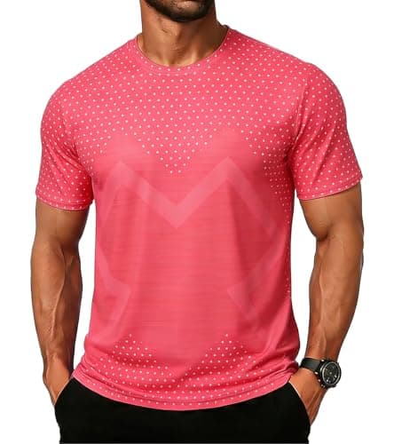 Cozople Gym Tee Shirts for Men Shirt Dry Fit Moisture Wicking Running Performance Workout Short Sleeve Pink Jersey for Athletic Tennis M - Image 1