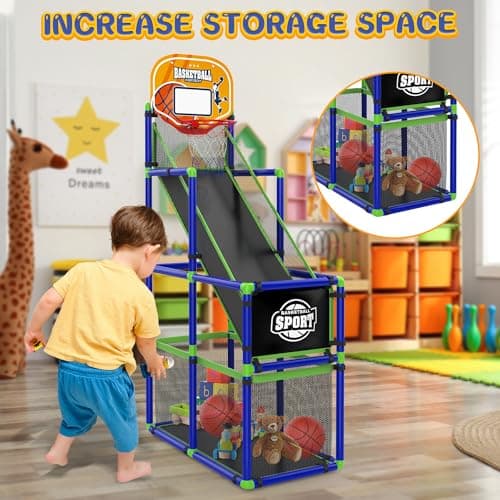 EagleStone Arcade Basketball Hoop Game Indoor, Ajustable Height Indoor Basketball Hoop with 4 Balls Storage Design for Kids,Perfect Sports Outdoor Play Toys for Kids Age 3 to 6 Years - Thumbnail 4