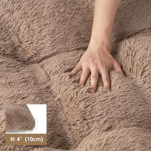 EHEYCIGA Fluffy Dog Crate Bed for Medium Dogs, Plush Faux Fur Crate Pad, Calming Anti Anxiety Medium Dog Bed for Crate, Washable Soft Warm Mat with Non-Slip Bottom, Camel - Thumbnail 5