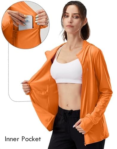 Soothfeel Women's UPF 50+ Sun Protection Hoodie Jacket Lightweight Long Sleeve Sun Shirt for Women with Pocket Hiking Outdoor(Orange, S) - Thumbnail 4