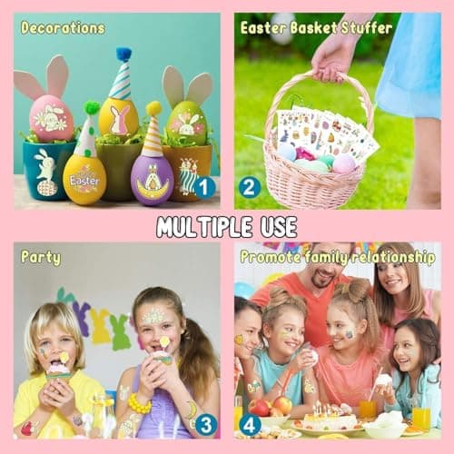 Partywind 132 PCS (12 Sheets) Luminous Easter Temporary Tattoos for Kids Basket Stuffers, Glow Easter Decorations Party Favors Supplies Essentials, Easter Games for Toddlers Boys Girls - Thumbnail 5