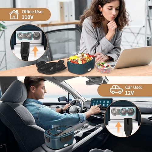 Vingud Electric Lunch Box for Adults, Heated Lunch Box for Men Women with Dual 1.5L SS Containers, Portable 80W Food Warmer for Car/Truck, Lonchera Eléctrica Portátil Christmas White Elephant Gifts - Thumbnail 4