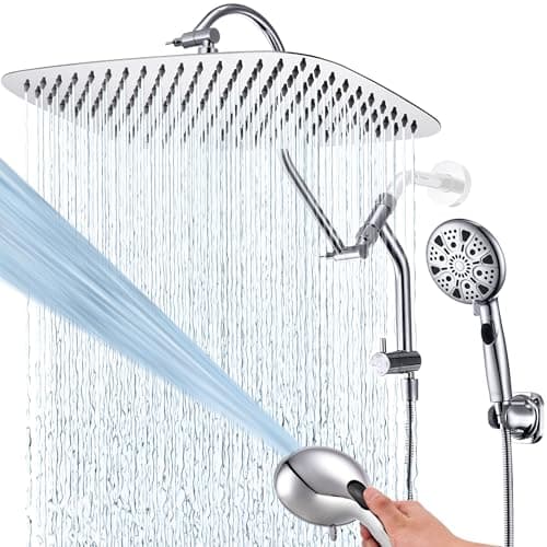 G-Promise 14 Inches Shower Heads with Massage Mode Handheld Sprayer Combo, 3 Way Metal Extended Diverter and Metal Adjustable Extension Arm, Stainless Steel Hose - Image 1