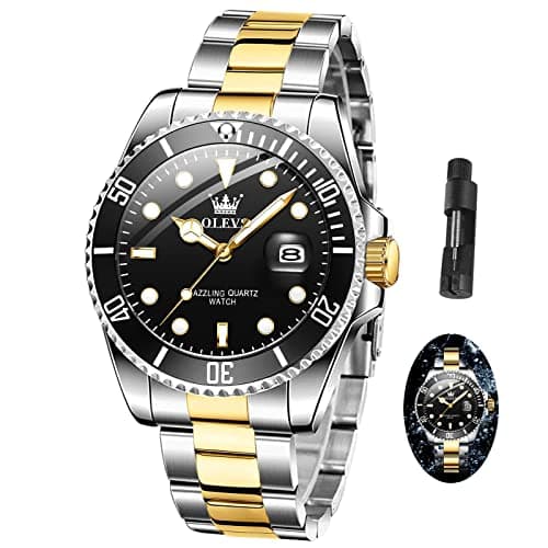 OLEVS Watch for Men with Day Easy to Read Dial, Gold Mens Stainless Steel Waterproof Luminous Analog Quartz Classic Watchesreloj para Mujer Rotatable Bezel Dial Gift