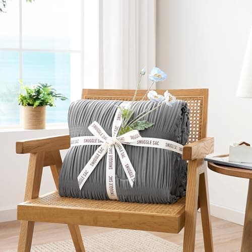 Snuggle Sac Cooling Comforter Twin Size – Q-Max 0.43 Striped Cooling Blanket for Hot Sleepers &Night Sweats,Lightweight Breathable Summer Blanket,Dual-Sided Silk Smooth,68x90 Inches,Dark Grey - Thumbnail 5