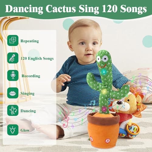 MIAODAM Dancing Cactus, Talking Cactus Baby Toy, Colorful Glowing Repeating Cactus Toy for Baby Toddler, Singing Cactus Toy 10 Pcs Songs Repeats What You Say for Baby Toy Gift Mimicking - Thumbnail 3