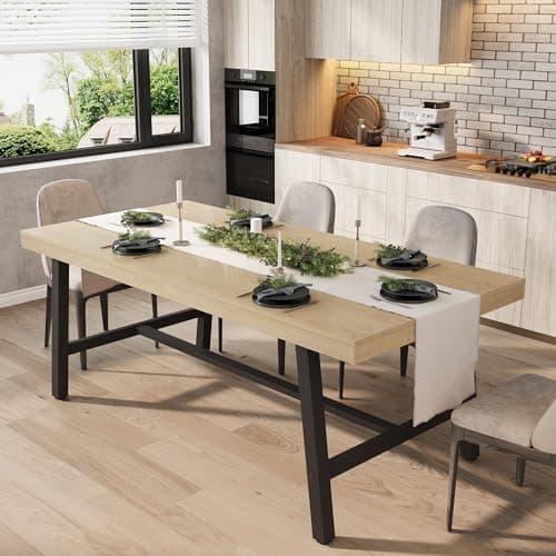GarveeHome Industrial Dining Table for 6-8 People, 70.87" Long Large Kitchen Table with Sturdy Metal Frame, Rectangular Counter for Dinner, Kitchen, Dining Room (Natural, 71" Non-extendable) - Image 1