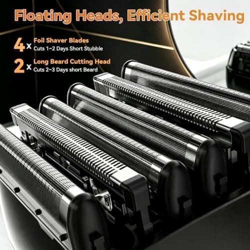 6-Blade Foil Shaver for Men, Portable Electric Razor Beard Trimmer - Thumbnail 3