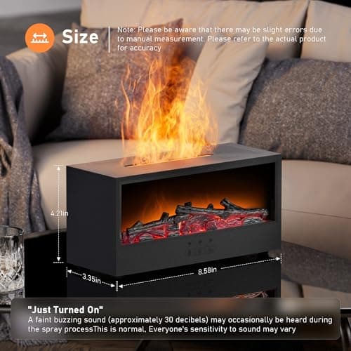 Fireplace Flame Air Diffuser Humidifier,7 Colors Aromatherapy Essential Oil Diffuser, Ultrasonic Aroma Humidifier with Remote Control & Timer for Bedroom, Home, Office, Yoga (Black) - Thumbnail 2