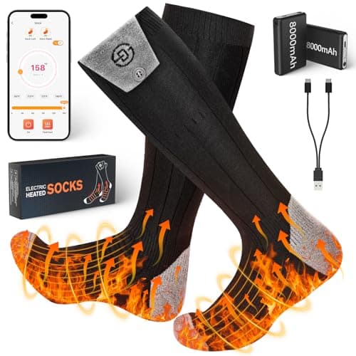ChieAdt Heated Socks for Men Women with APP Control 8000mAh Battery Rechargeable Electric Sock 4 Heating Level Washable Winter Foot Warmer for Hunting Outdoor Work Ski Hiking Fishing XL - Image 1