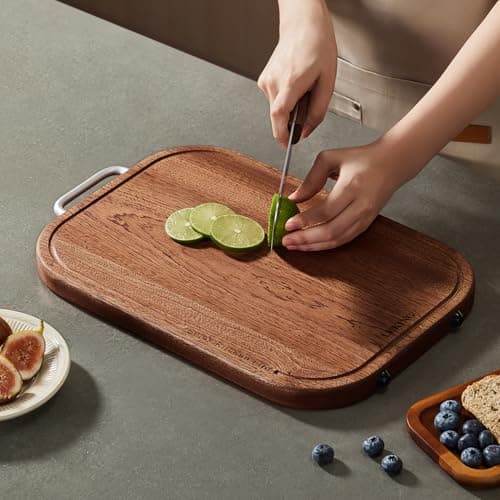 Leking Premium Solid Ebony Wood Cutting Board for Kitchen - 14.5"x9.5"x1" Double Sided Butcher Block, Thick Chopping Board with Juice Groove & Non-Slip Feet, Food Grade Serving Board for Meat Veggie - Thumbnail 5