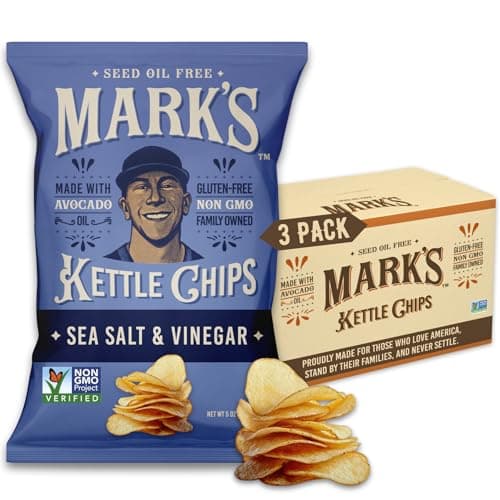 MARK’S Kettle Cooked Avocado Oil Potato Chips, Sea Salt & Vinegar – Gluten Free and Seed Oil Free | Sea Salt and Vinegar, 5 oz (Pack of 3) | Non-GMO, Chips for Clean & Healthy Snacking